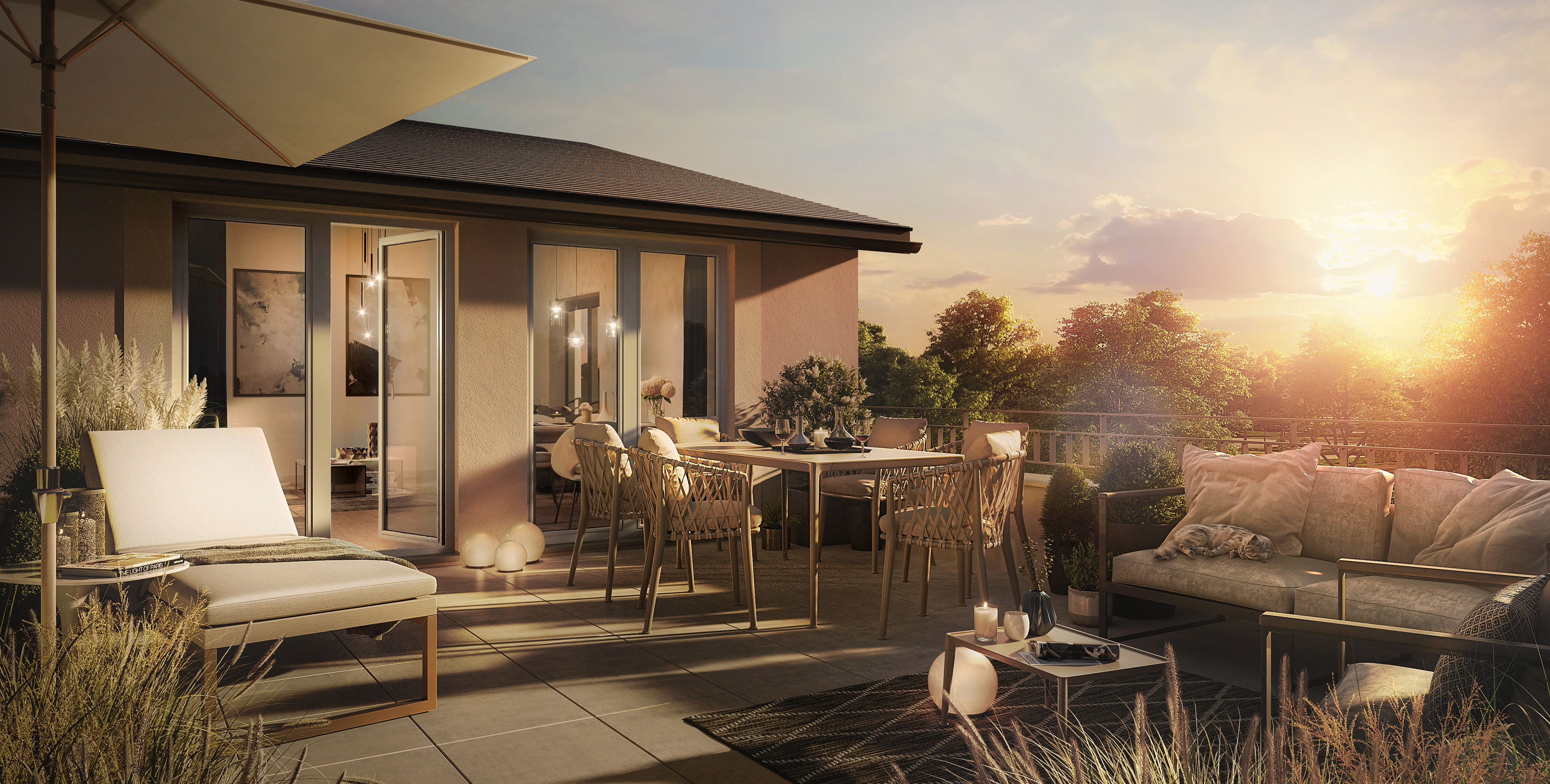 Jede Wohnung mit Balkon, Loggia oder Terrasse (Gartenterrasse im Erdgeschoss, riesige Dachterrassen)